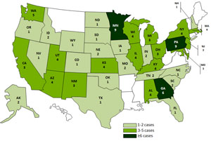 Infected with the Lab Strain of Salmonella Typhimurium, by state