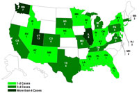 Persons Infected with the Outbreak Strain of Salmonella Typhimurium, United States, by State, as of December 21, 2009.