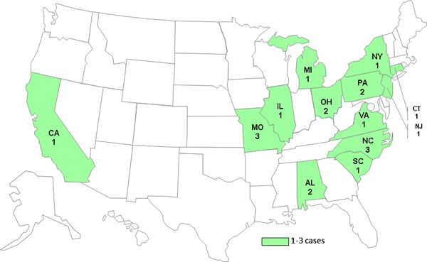 Persons infected with the outbreak strain of Salmonella Infantis, by State as of June 11, 2012