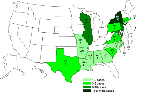 Persons infected with the outbreak strains of Salmonella Bareilly and Salmonella Nchanga, by State as of April 5, 2012