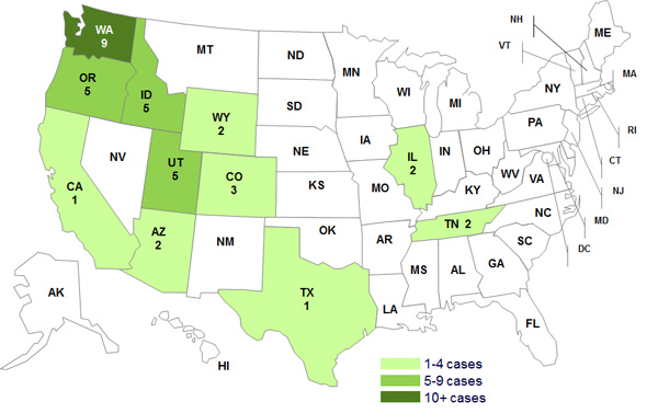 Persons infected with the outbreak strain of Salmonella Hadar, by State, as of July 19, 2012