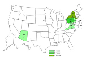 Map of persons infected with the outbreak strain of Salmonella Enteritidis, by state