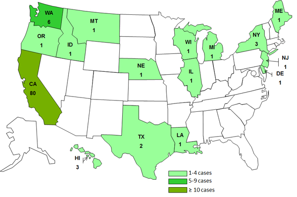 Persons infected with the outbreak strain of Salmonella Braenderup, by State as of August 29, 2012