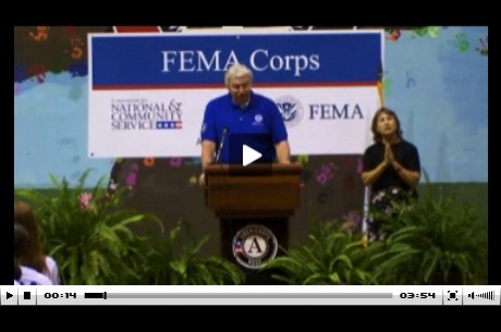 FEMA Deputy Administrator speaks to the first inductees of FEMA Corps at their induction ceremony in Vicksburg, MS 