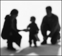 Silhouettes of adult male, female, and child