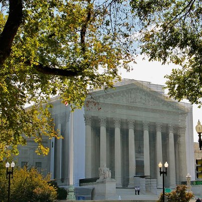 Photo: The Supreme Court began its new session today. The building is wrapped in a decorative scrim as the west front façade began a complete restoration to address deterioration due to age, weather and nature. http://www.aoc.gov/projects/supreme-court-west-fa%C3%A7ade-restoration
