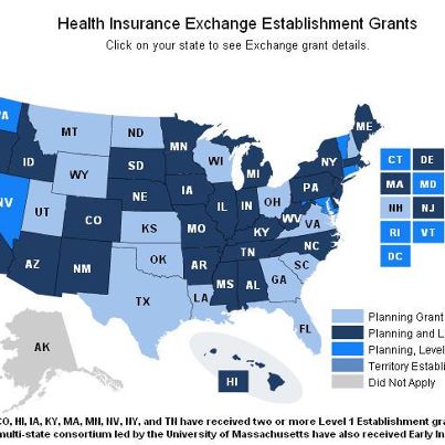 Photo: Affordable Insurance Exchange grants map: http://www.healthcare.gov/news/factsheets/2011/05/exchanges05232011a.html