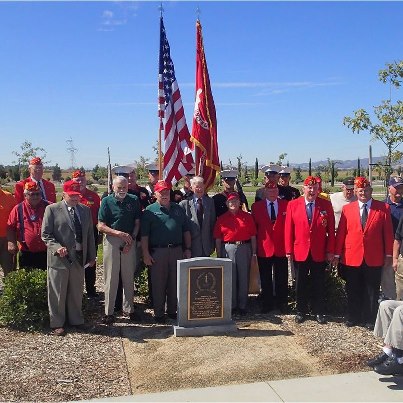 Photo: The California Delta Chapter, 1st Marine Division Association dedicated one of the first upright monuments on the Sacramento Valley National Cemetery Memorial Walk in a ceremony on Sept. 8.
The monument reads: “1st  Marine Division Association – Semper Fidelis – Dedicated to those men of the 1st  Marine Division, FMF who gave their lives in the service of their country – World War II – Korea – Vietnam – Southwest Asia.” 

The bronze plaque is emblazoned with a wreath, the number one and symbols of the US Marine Corps.  Cemetery director Cynthia Nunez said, “We thank you for this wonderful addition to our memorial walk. We hope you will come and visit us often to pause, reflect and honor our Veterans.”