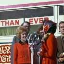 Photo: D0637c-05A
Republican National Committee cross-country campaign swing kickoff ceremony.  First Lady Pat Nixon stands on the podium with Anne Armstrong. October 9, 1972. NOTE Senator Bob Dole, the RNC Chairman, standing behind them to the right.