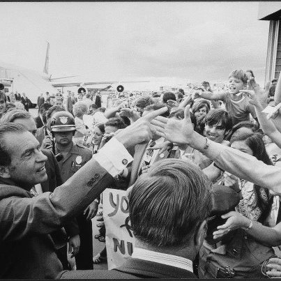 Photo: D0067-09A  President Nixon shaking greeting young people in the crowd before departing for the Republican National Convention.  08/22/1972