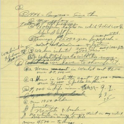 Photo: On this page of Senator Nixon's handwritten draft of his speech, he listed his assets, including "a dog -- Checkers" near the bottom of the page.