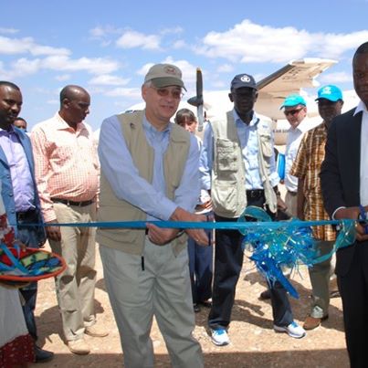 Photo: U.S. Ambassador to Ethiopia, Donald E. Booth, along with the United Nations World Food Program (WFP), inaugurate a new airstrip for the Dolo Ado refugee camps in Ethiopia.  This U.S. funded airstrip will allow aid workers to provide assistance to the camp year round, without interruption from flooding or other natural disasters.