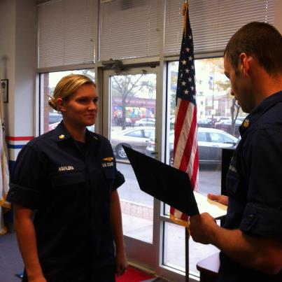 Photo: RO Chicago Photo of the Day- AET1 Stephen Dudley presents AET2 Kayla Aguilera with the Coast Guard Good Conduct Medal (Her third award)