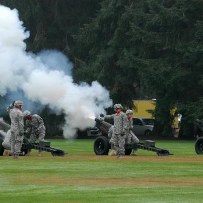 Photo: Soldiers with 1st Battalion, 94th Field Artillery Regiment, 17th Fires Brigade, fire their Howitzers during the reactivation ceremony for the 7th Infantry Division, Oct. 10, at Joint Base Lewis-McChord.