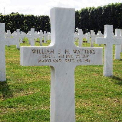 Photo: Today, we remember William J. H. Watters. 
First Lieutenant, U.S. Army
313th Infantry Regiment, 79th Division  
Entered the Service from: Maryland
Died: September 29, 1918
Buried: Plot A, Row 15, Grave 25
Meuse-Argonne American Cemetery
Romagne, France
