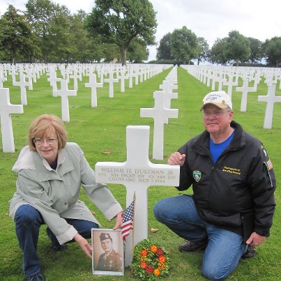 Photo: Kathy Hight, niece of William H. Dukeman, Jr., and her husband Arthur visited Netherlands American Cemetery to honor her uncle. Dukeman is one of the three "Band of Brothers" buried at Netherlands American Cemetery.