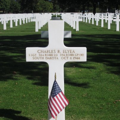 Photo: Today, we remember Charles R. Elyea. 
Staff Sergeant, U.S. Army Air Forces
Service # 37550129
584th Bomber Squadron, 394th Bomber Group, Medium  
Entered the Service from: South Dakota
Died: October 8, 1944
Buried: Plot P, Row 2, Grave 4
Brittany American Cemetery
St. James, France  
Awards: Air Medal with 2 Oak Leaf Clusters