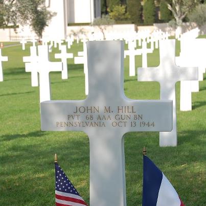 Photo: Today, we remember John M. Hill. 
Private, U.S. Army
Service # 13081489
68th Anti-Aircraft Gun Battalion  
Entered the Service from: Pennsylvania
Died: October 13, 1944
Buried: Plot B, Row 7, Grave 9
Rhone American Cemetery
Draguignan, France