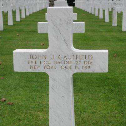 Photo: Today, we remember John J. Caulfield. 
Private 1st Class, The U.S. Army
106th Infantry Regiment, 27th Division  
Entered the Service from: New York
Died: October 16, 1918
Buried: Plot C, Row 3, Grave 8
Somme American Cemetery
Bony, France