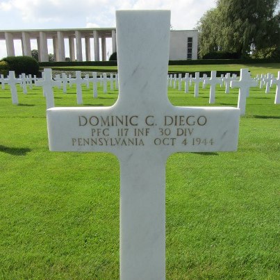Photo: Today, we remember Dominic C. Diego. 
Private First Class, U.S. Army
Service # 33233299
117th Infantry Regiment, 30th Infantry Division  
Entered the Service from: Pennsylvania
Died: October 4, 1944
Buried: Plot A, Row 11, Grave 12
Henri-Chapelle American Cemetery
Henri-Chapelle, Belgium  
Awards: Silver Star, Purple Heart with Oak Leaf Cluster