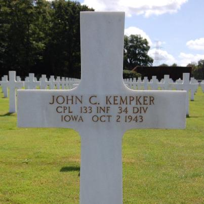 Photo: Today, we remember John C. Kempker. 
Corporal, The U.S. Army
Service # 20703174
133rd Infantry Regiment, 34th Infantry Division  
Entered the Service from: Iowa
Died: October 2, 1943
Buried: Plot B, Row 30, Grave 18
Ardennes American Cemetery
Neupre, Belgium  
Awards: Bronze Star, Purple Heart