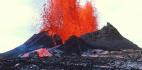 View of red hot lava erupting from a volcano