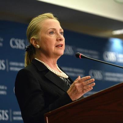 Photo: U.S. Secretary of State Hillary Rodham Clinton delivers remarks on Democratic Transitions in the Maghreb at the Center for Strategic and International Studies (CSIS) in Washington, D.C., October 12, 2012. [State Department photo/ Public Domain]