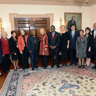 Photo: U.S. Secretary of State Hillary Rodham Clinton meets with Archbishop Desmond Tutu at the U.S. Department of State in Washington, D.C., October 10, 2012. [State Department photo/ Public Domain]