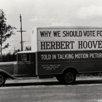 Photo: This campaign truck for Herbert Hoover advertises “talking pictures,” which were to 1928 what Twitter was to 2008! 

We're continuing our American Archives Month celebration on our Pieces of History blog. Today's spotlight is on the Herbert Hoover Presidential Library and Museum in West Branch, Iowa. 

The library has an unusual location: it's inside of a National Park. And the archival contents are no less unusual. Along with official Presidential correspondence, there is flour sack art, typescript drafts of several of Laura Ingalls Wilder's "Little House" books, and paintings from World War I in support of the Food Administration.

Learn more about the material available for research or plan a visit to the museum: http://go.usa.gov/YRRx

Photo via http://ourpresidents.tumblr.com