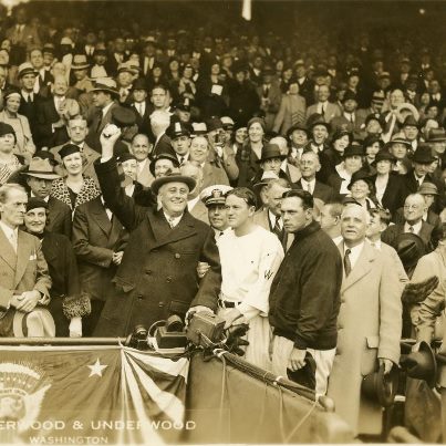 Photo: We admit it--here in Washington, DC, we are pretty excited about the Washington Nationals game this afternoon! The last time we won the American League pennant was in 1933 when the team was the Washington Senators. So, in honor of the first home game in this Major League Baseball playoff series, here's a photograph of President Roosevelt throwing out the ceremonial first pitch on October 5, 1933, for Game 3 of the 1933 World Series, when the Giants played the Senators. (Image from the Franklin D. Roosevelt Presidential Library and Museum)
 
Who do you think will make it to the World Series this year?