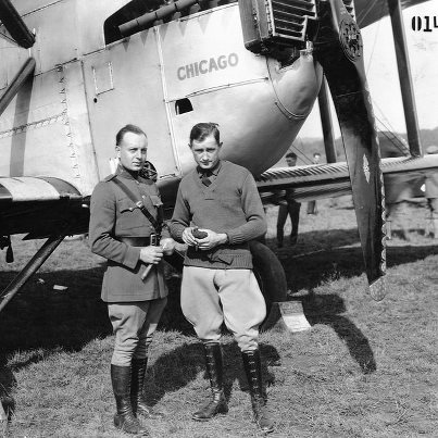 Photo: Leslie Arnold and Lowell Smith in front of the Chicago at McCook Field, Ohio, toward the end of the flight. (342-FH-3B-8188-43388AC)

Read the full story of the round-the-world flight: http://go.usa.gov/YCVA