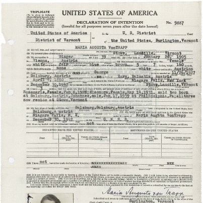 Photo: American Archives Month Pop Quiz! The National Archives has locations across the country where we keep documents like the paperwork of Maria von Trapp of "The Sound of Music." Can you guess which city has Maria's Declaration of Intent?

UPDATE: Lots of good guesses--and some correct ones! The von Trapps lived in Vermont, and so this document is in the holdings of the National Archives at Boston.

Learn more here: http://go.usa.gov/Y2t3