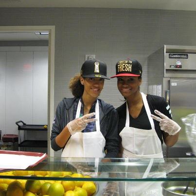 Photo: Our thanks to Leila Lopes The Official Miss Universe and her friend Lisandra, who joined volunteers today to serve meals to our clients in the dining room. Thank you Leila and Lisandra!