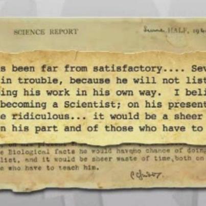 Photo: This is a graphic of the High School report card of John Gurdon, this years recipient of the Nobel Prize in Physiology or Medicine.