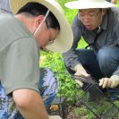 Photo: Dr. Ming Kang (right) and Dr. De Wu (left)
laying squirrel-cages in mountains around the 
village where China FETP residents investigate an
outbreak of scrub typhus.hantou, China, July 2011.
Photo submitted by Banghua Chen – China.