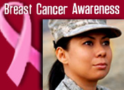 Breast Cancer Awareness pink ribbon and female Veteran
