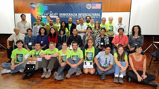 Technologists and representatives of NGOs pose for a group photo at the end of the second day of TechCamp Lima. [U.S. Embassy Lima/ Public Domain]
