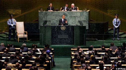 President Barack Obama addresses the 67th session of the United Nations General Assembly in New York, New York on September 25, 2012. [AP Photo]