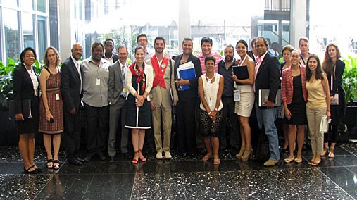Members from the Bureau of Western Hemisphere Affairs pose for a photo with lesbian, gay, bisexual, and transgender (LGBT) activists from the Western Hemisphere at the U.S. Department of State in Washington, D.C., on July 23, 2012. [State Department photo/ Public Domain]