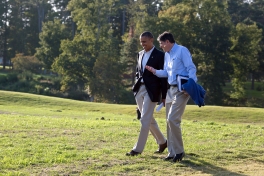 President Barack Obama walks with Chief of Staff Jack Lew during a break from debate preparations in Williamsburg, Va., Oct. 14, 2012. (Official White House Photo by Pete Souza)