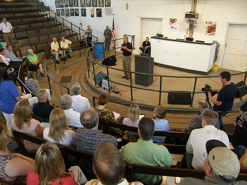 Agriculture Secretary Tom Vilsack speaks with stakeholders at the Iowa State Fair during the White House Rural Forum. USDA Photo by Darin Leach.