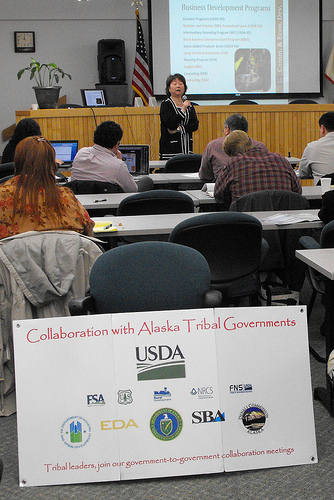 U.S. Small Business Administration District Director, Karen Forsland leads a session on Business Development in Juneau.
