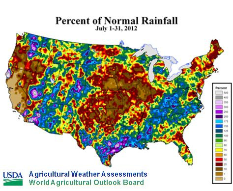 Percent of Normal Rainfall, July 1-31, 2012