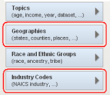 use the geography and industry codes buttons to add geographies and industries to tables