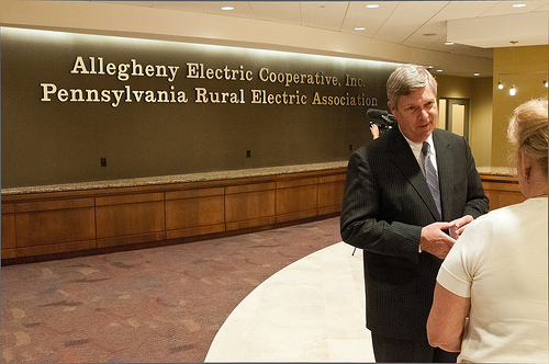 Agriculture Secretary Tom Vilsack spoke with constituents after his Investments in Rural Pennsylvania speech about the U.S. Department of Agriculture's (USDA) Rural Development (RD) Rural Utilities Service (RUS) Proposed Energy Efficiency Rule at the Alleghany Electric Cooperative, Inc. Pennsylvania Rural Electric Association in Harrisburg, PA on Tuesday, July 17, 2012. USDA photo by Bob Nichols. 