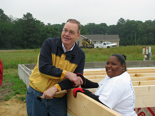 Under Secretary Dallas Tonsager visits with prospective homeowner Linda Diaz at a self-help housing subdivision in Laurel, Delaware. USDA helps thousands of limited-income families each year as they purchase or repair homes.  