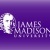 Purple background with white rendering of bust of James Madison, text "James Madison University" 