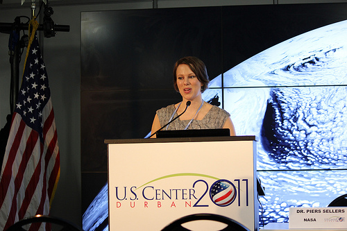 Ashley Allen, from USAID, moderated the USDA sponsored agriculture events.