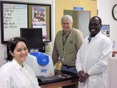 “I personally find the samples with human impact most interesting,” says Lauren Shoemaker, pictured here with, Jonathan Barber (middle) and Dr. Kouassi Dje (right).  Food chemists at USDA’s National Science Lab help monitor the quality and wholesomeness of the foods we eat.