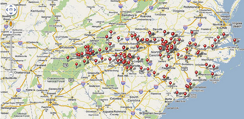 The USDA National Farmers Market Directory in map mode. This screen shot shows 126 farmers markets in North Carolina